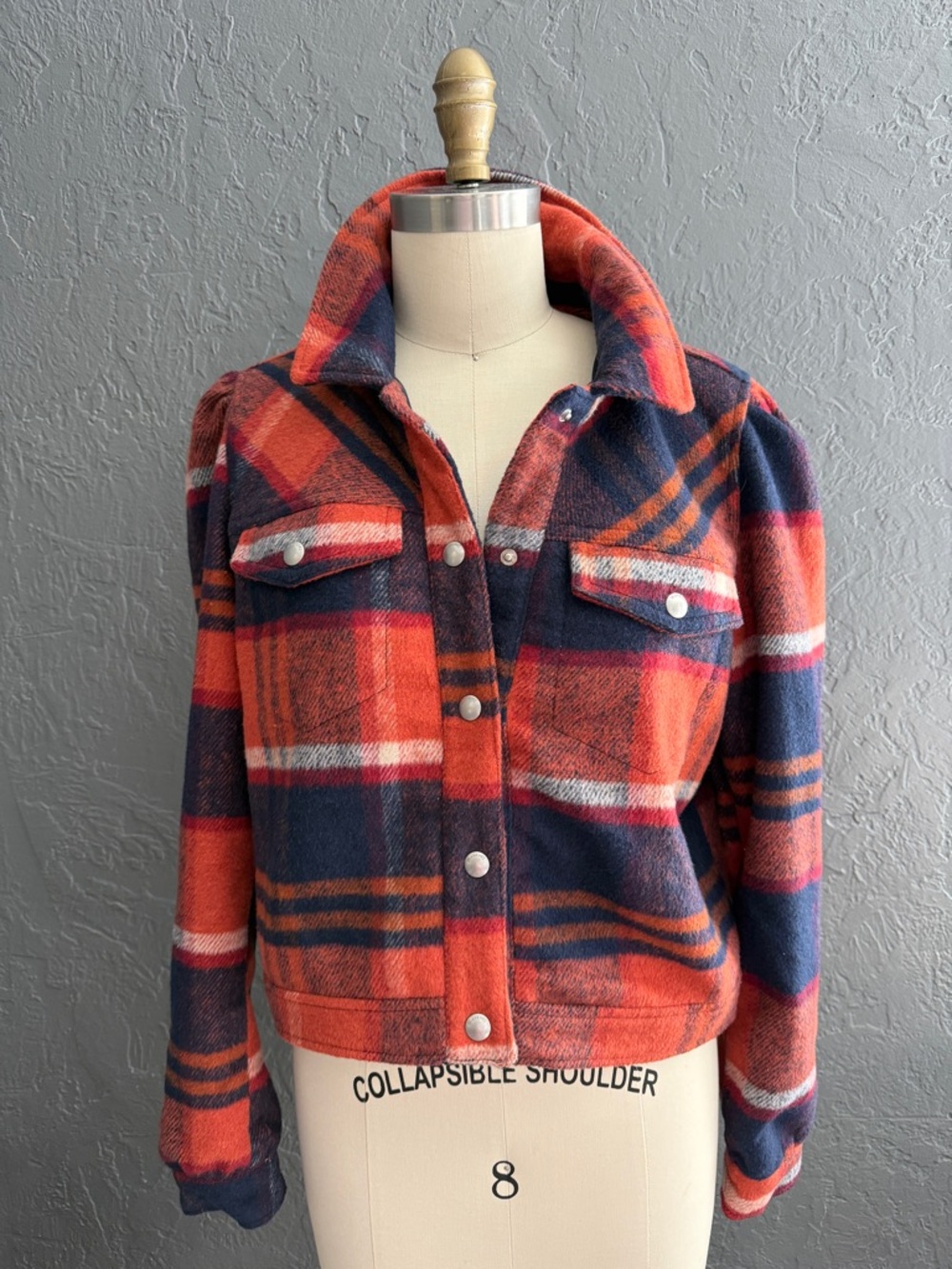 Blank NYC Plaid Snap-Front Jacket - Orange & Navy